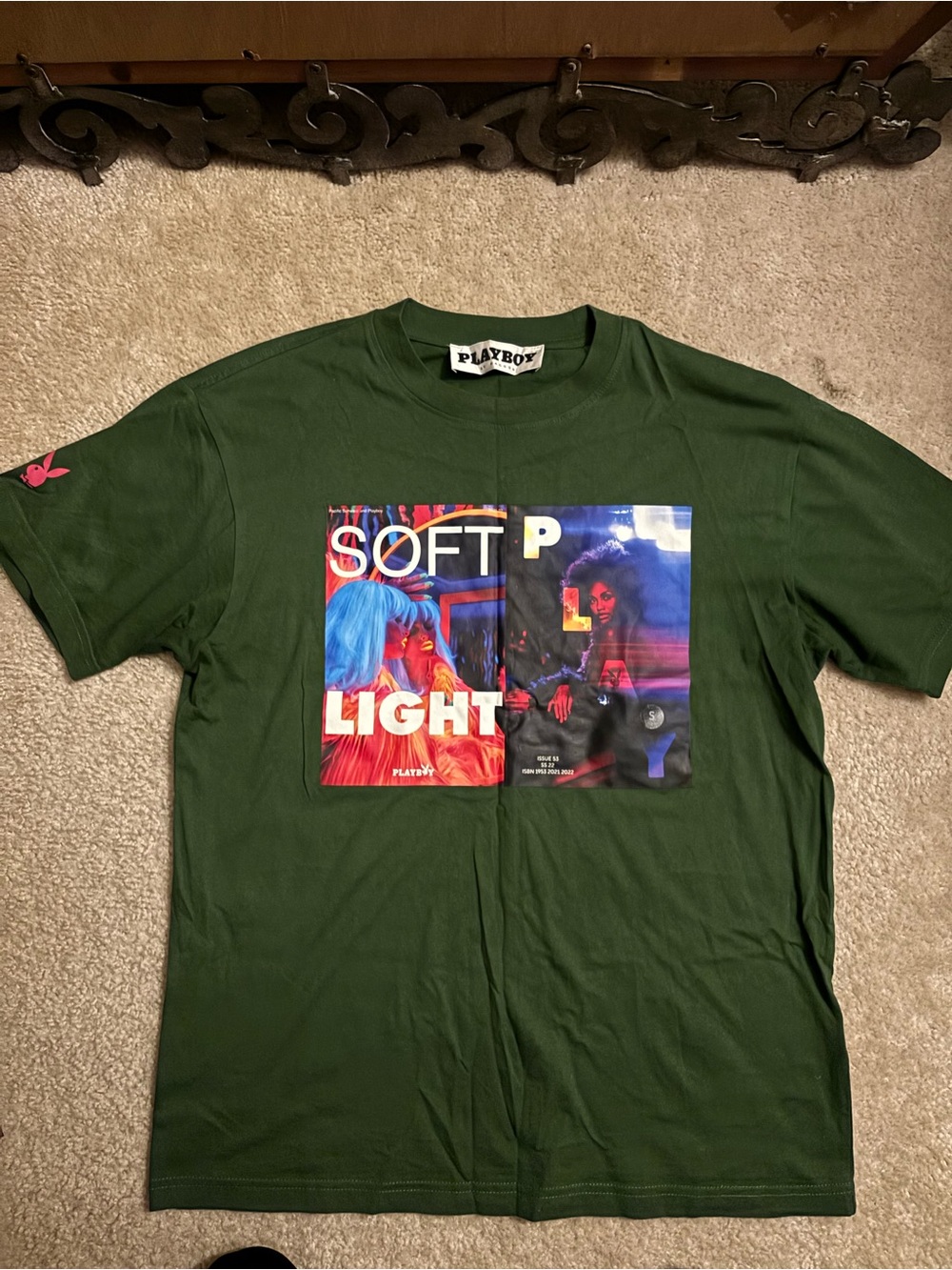 PLAYBOY Green 'Soft Light' Graphic Tee with Multicolor Print